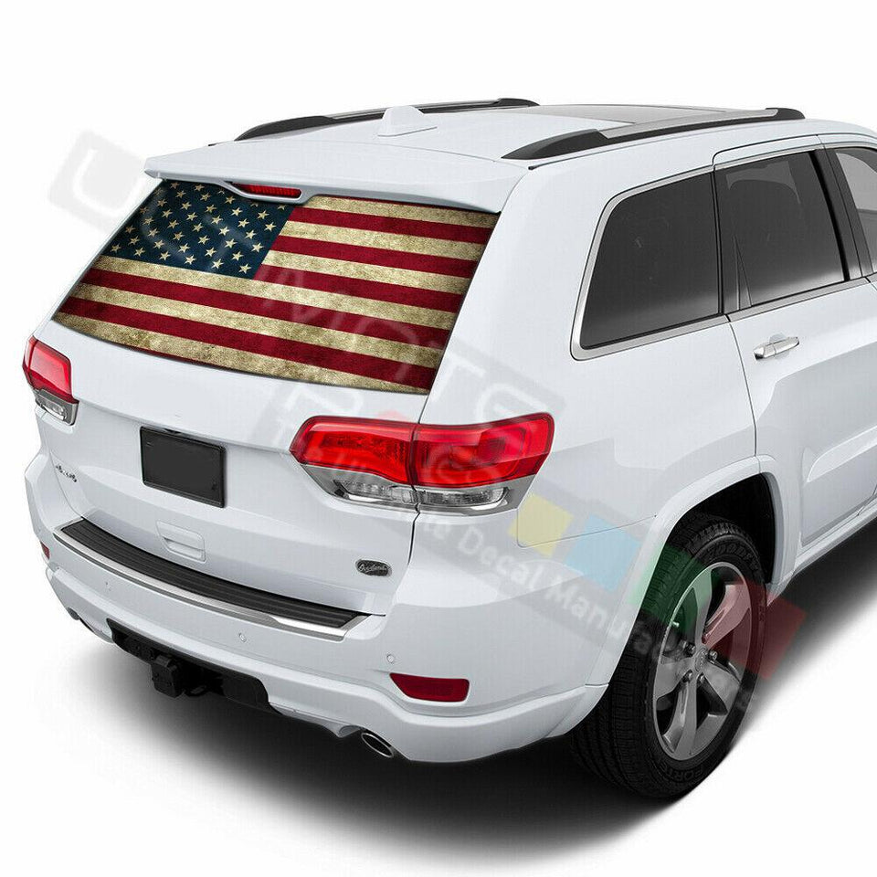 Flags Decals Rear Window See Thru Stickers Perforated for Jeep Grand Cherokee