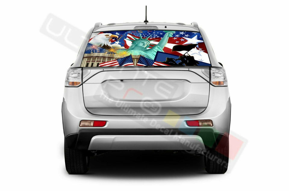 Flags Decals Rear Window See Thru Stickers Perforated for Mitsubishi Outlander