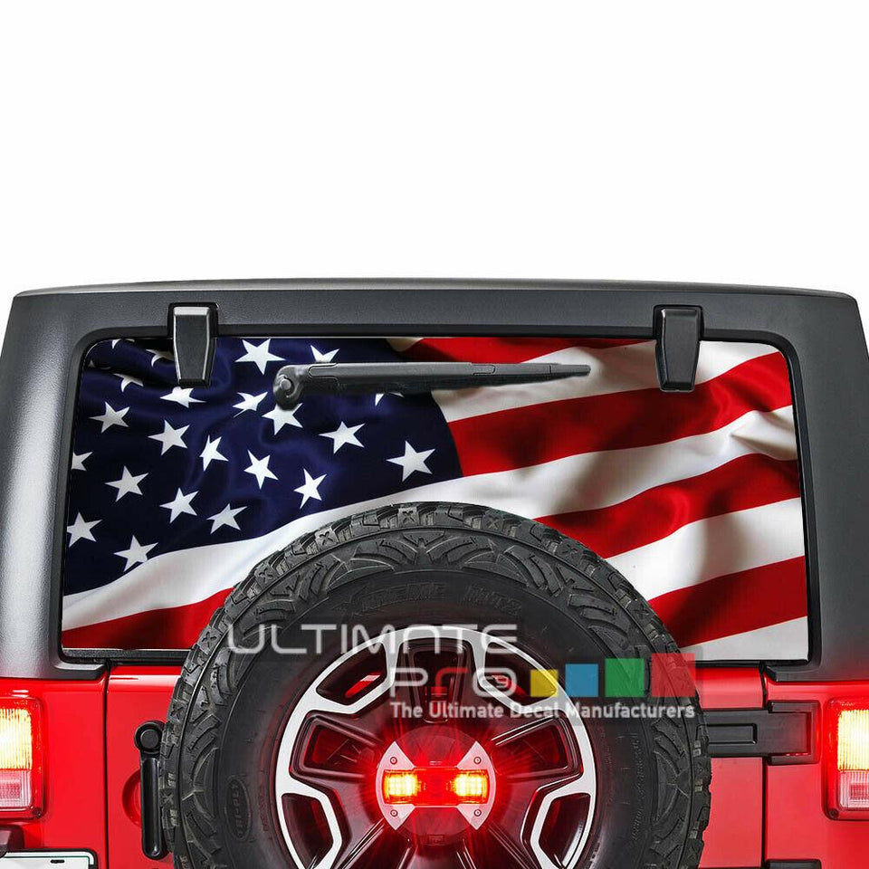 Flags Decals See Thru Stickers Perforated for Jeep Wrangler 2 doors rear window