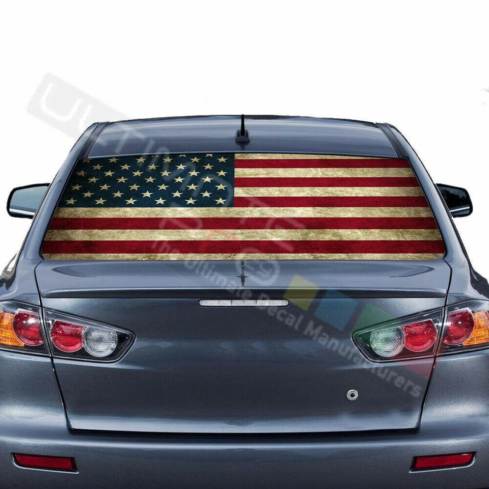 Flags Design Decal Rear Window See Thru Stickers Perforated for Mitsubishin Evo