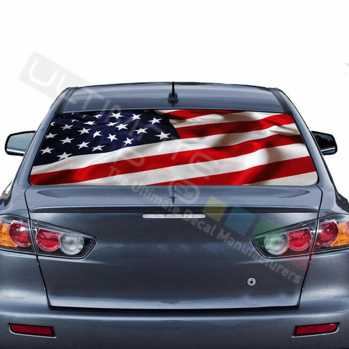 Flags Design Decal Rear Window See Thru Stickers Perforated for Mitsubishin Evo