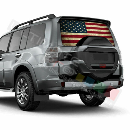 Flags Designs Rear Window See Thru Stickers Perforated for Mitsubishi Pajero bar