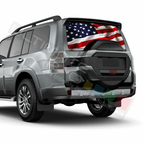 Flags Designs Rear Window See Thru Stickers Perforated for Mitsubishi Pajero bar