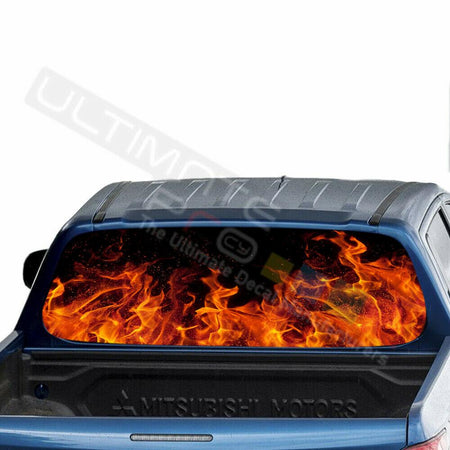 Flames Decal Rear Window See Thru Stickers Perforated for Mitsubishin L200 2018
