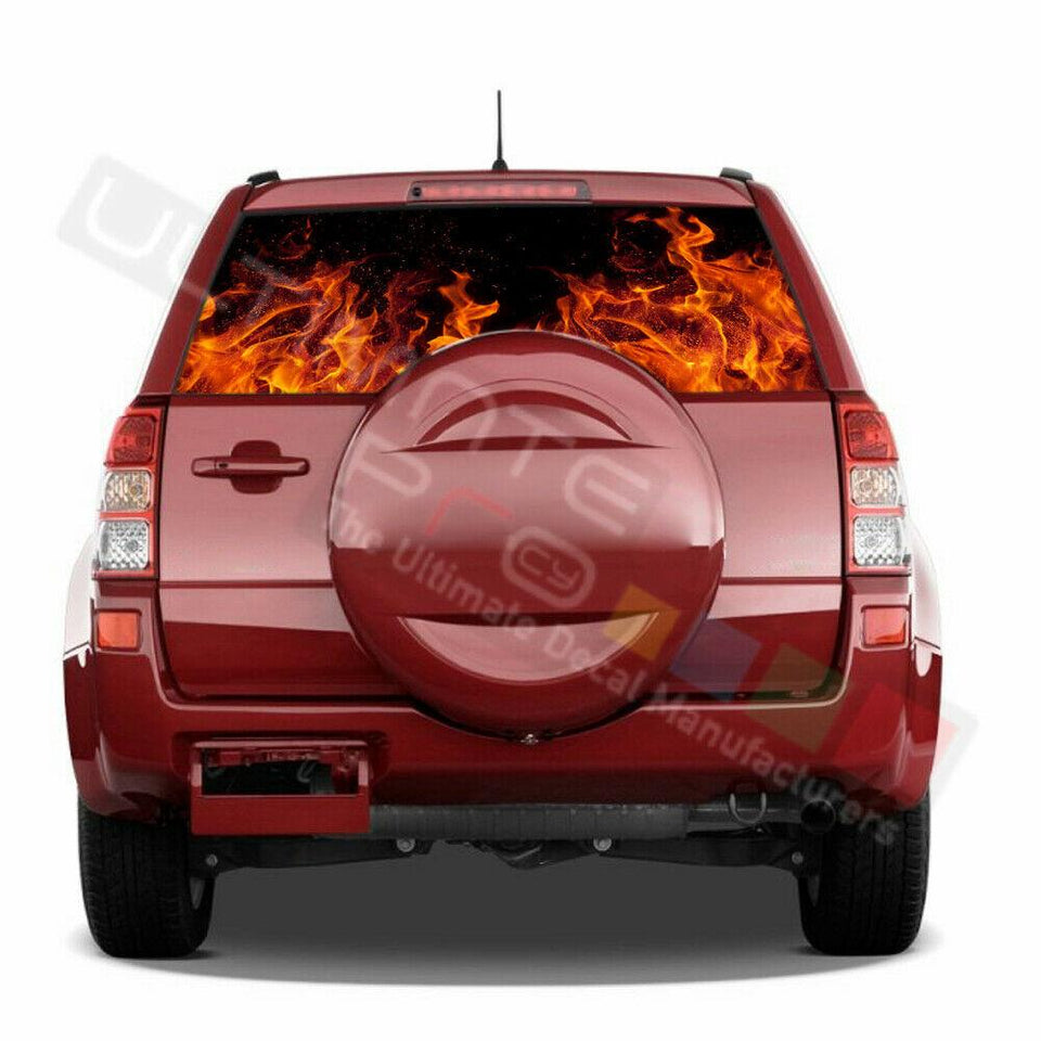 Flames Decals Rear Window See Thru Stickers Perforated for Grand Vitara Old
