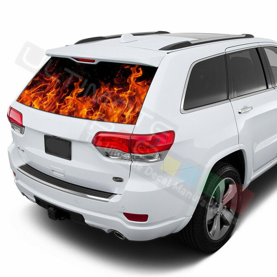 Flames Decals Rear Window See Thru Stickers Perforated for Jeep Grand Cherokee