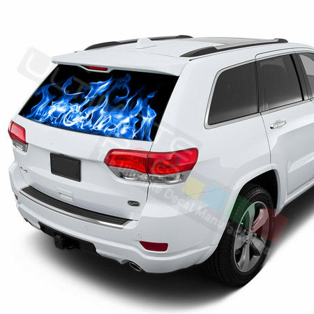 Flames Decals Rear Window See Thru Stickers Perforated for Jeep Grand Cherokee