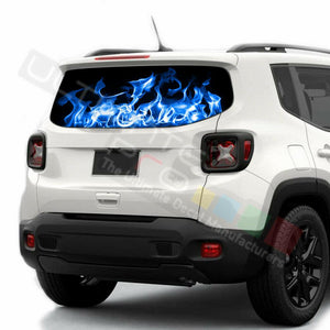 Flames Decals Rear Window See Thru Stickers Perforated for Jeep Renegade 2020