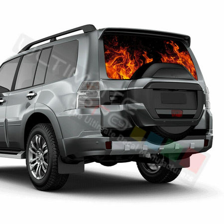 Flames Decals Rear Window See Thru Stickers Perforated for Mitsubishi Pajero