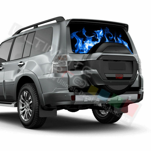 Flames Decals Rear Window See Thru Stickers Perforated for Mitsubishi Pajero