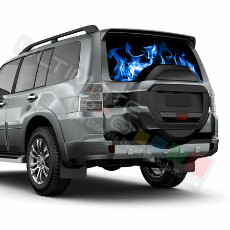 Flames Decals Rear Window See Thru Stickers Perforated for Mitsubishi Pajero