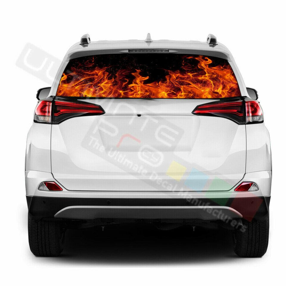 Flames Decals Window See Thru Stickers Perforated for Toyota RAV4 2018 2019 2020