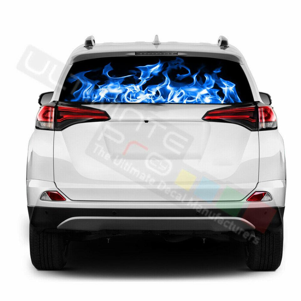 Flames Decals Window See Thru Stickers Perforated for Toyota RAV4 2018 2019 2020