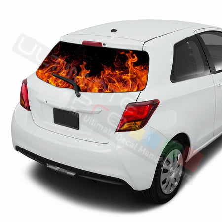 Flames Decals Window See Thru Stickers Perforated for Toyota Yaris 2016 2017