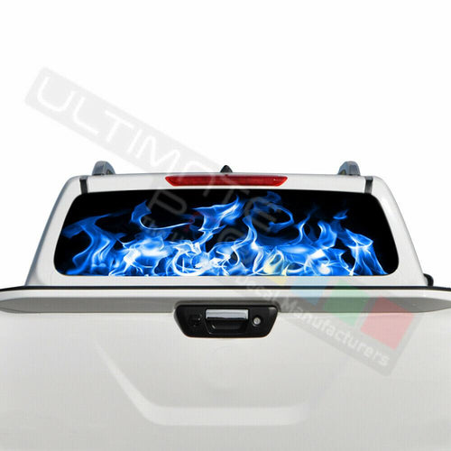 Flames Design Decals Window See Thru Stickers Perforated for Nissan Navara 2016