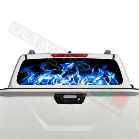 Flames Design Decals Window See Thru Stickers Perforated for Nissan Navara 2016