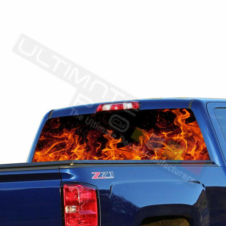 Flames design Rear Window See Thru Stickers Perforated for Chevrolet Silverado