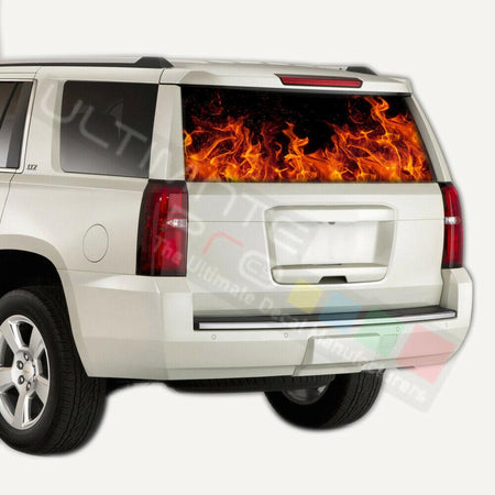 Flames designs Rear Window CThru Stickers Perforated for Chevrolet Tahoe 2020