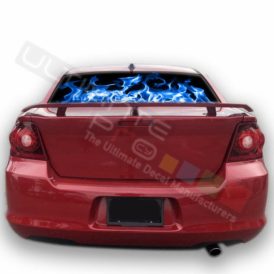 Flames designs Rear Window CThru Stickers Perforated for Dodge Avenger 2019 2020