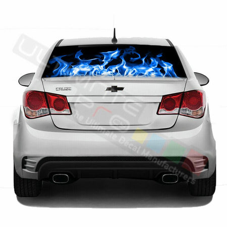 Flames designs Rear Window See Thru Stickers Perforated for Chevrolet Cruze