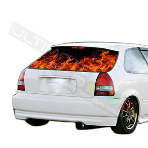 Flames Designs Rear Window See Thru Stickers Perforated for Honda Civic 1996