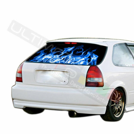 Flames Designs Rear Window See Thru Stickers Perforated for Honda Civic 1996