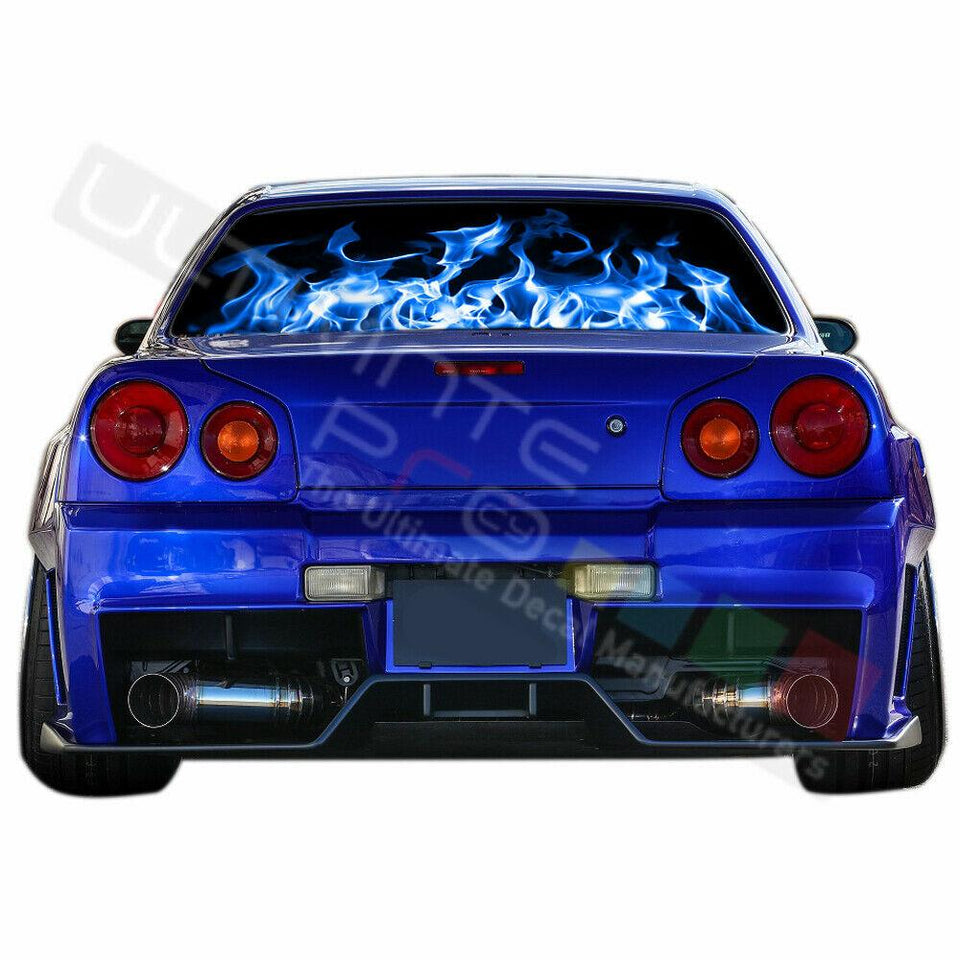 Flames Designs Window See Thru Stickers Perforated for Nissan Skyline 2019 2020