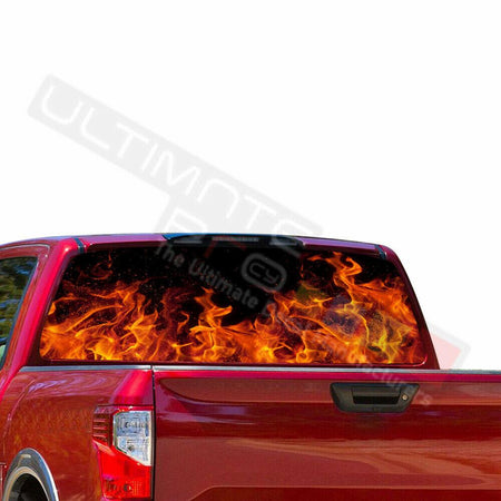 Flames Designs Window See Thru Stickers Perforated for Nissan Titan 2017 2018
