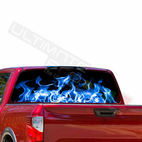 Flames Designs Window See Thru Stickers Perforated for Nissan Titan 2017 2018