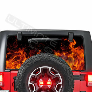 Flames See Thru Stickers Perforated for Jeep Wrangler 2 doors rear window 2018