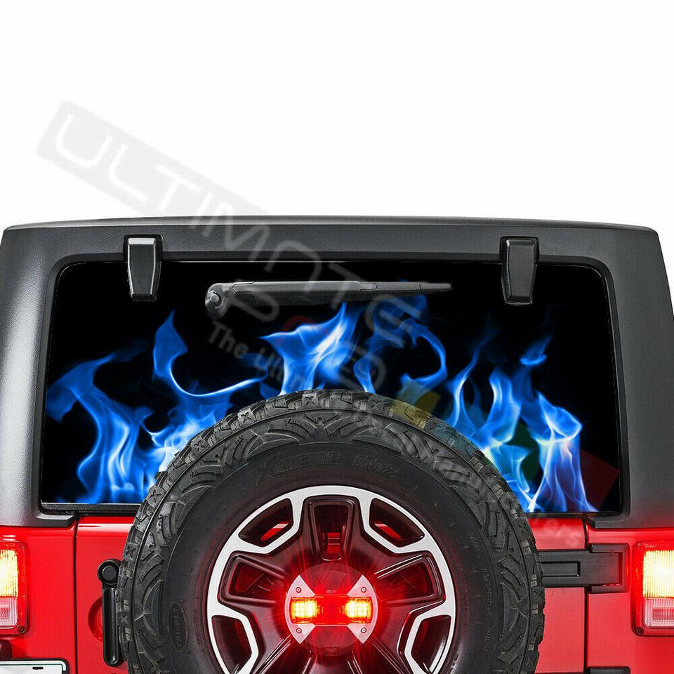 Flames See Thru Stickers Perforated for Jeep Wrangler 2 doors rear window 2018