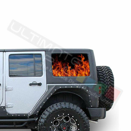 Flames See Thru Stickers Perforated for Jeep Wrangler 4 doors side window 2018