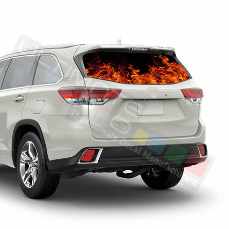 Flames Window See Thru Stickers Perforated for Toyota Highlander 2016 2017 2018