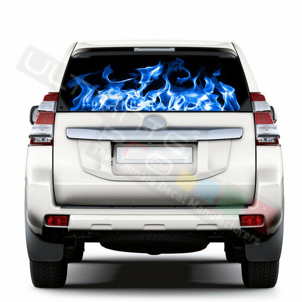 Flames Window See Thru Stickers Perforated for Toyota Land Cruiser 2017 2018