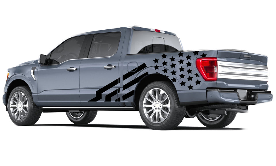 Star Usa big flag look 14th Gen Graphic veterans Graphics Crewcab cab 2X Side design DECAL bar Sticker for Ford F150 wrap-thirteenth-generation decal CAB 2020 2021 2022 2023 XL XLT