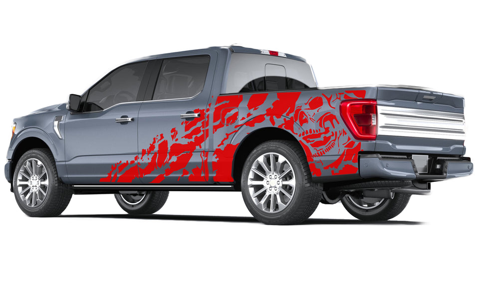 Nightmare's BED skull distorted Graphics Regular ab cab 2X Side design DECAL bar Sticker for Ford F150 wrap-thirteenth-generation decal CAB 2020 2021 2022XL XLT