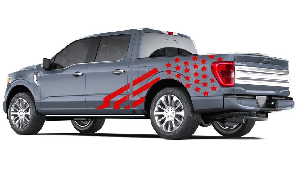 Star Usa big flag look 14th Gen Graphic veterans Graphics Crewcab cab 2X Side design DECAL bar Sticker for Ford F150 wrap-thirteenth-generation decal CAB 2020 2021 2022 2023 XL XLT