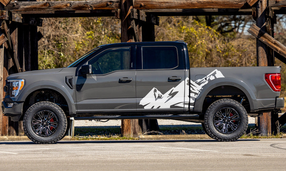 All Terrain Mountain look wrap 14th Gen Graphic veterans Graphics Crewcab cab 2X Side design DECAL bar Sticker for Ford F150 wrap-thirteenth-generation decal CAB 2020 2021 2022 2023 XL XLT
