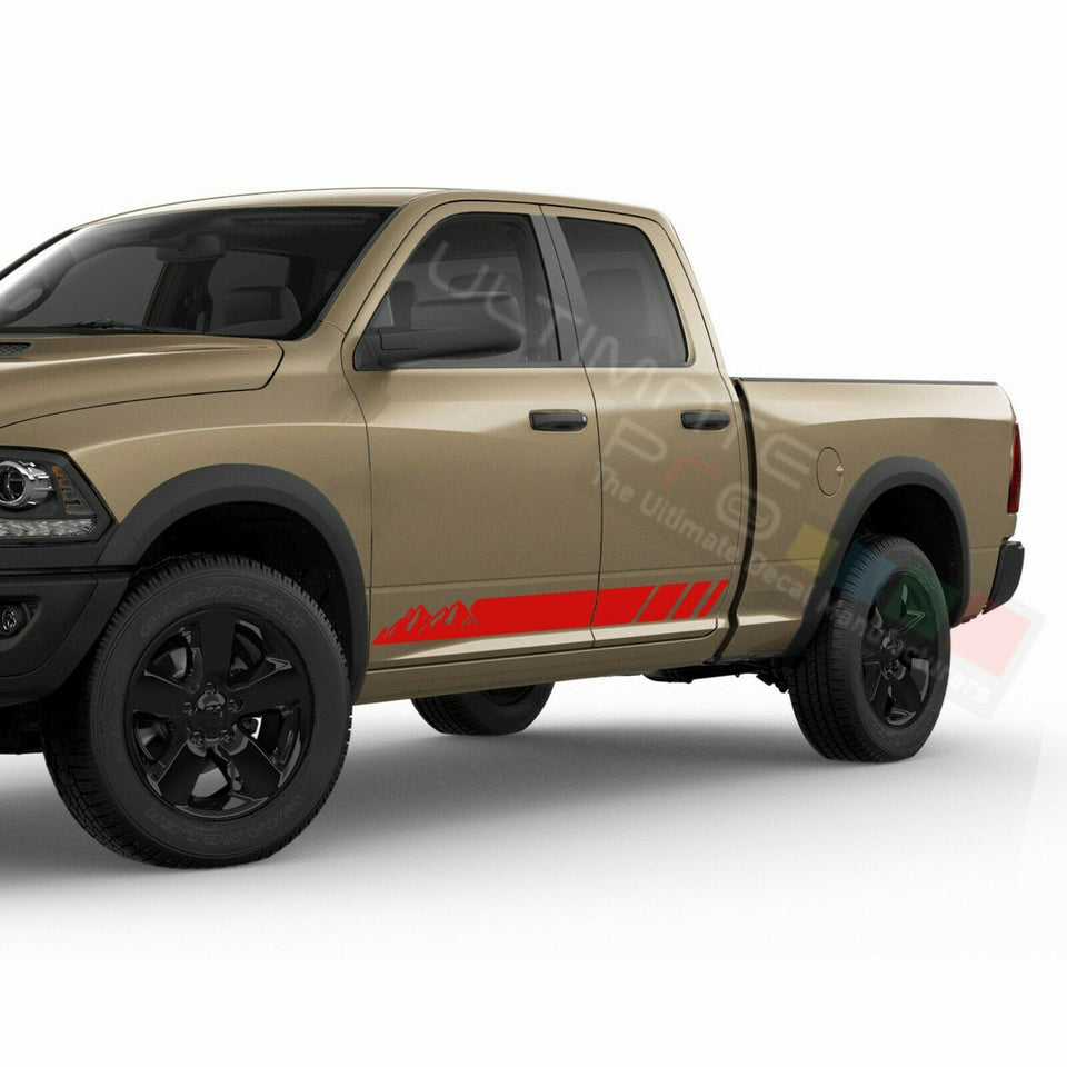 Mountains Graphic Side Doors Stripes Decal Sticker for Dodge Ram Quad Cab 1500