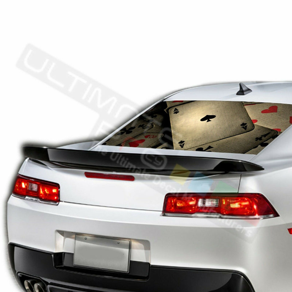 Playing cards poker Rear Window CThru Sticker Perforated for Chevrolet Camaro