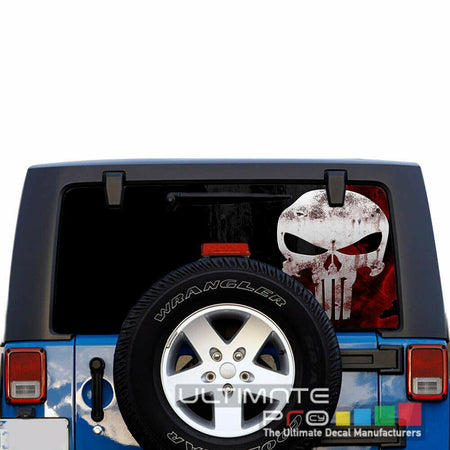 Skulls decal See Thru Stickers Perforated for Jeep Wrangler 4 doors rear window