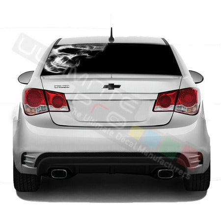 Skulls Design Decal Rear Window See Thru Sticker Perforated for Chevrolet Cruze