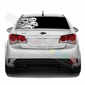 Skulls Design Decal Rear Window See Thru Sticker Perforated for Chevrolet Cruze