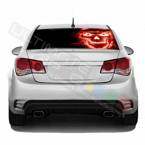 Skulls Design Decal Rear Window See Thru Sticker Perforated for Chevrolet Cruze