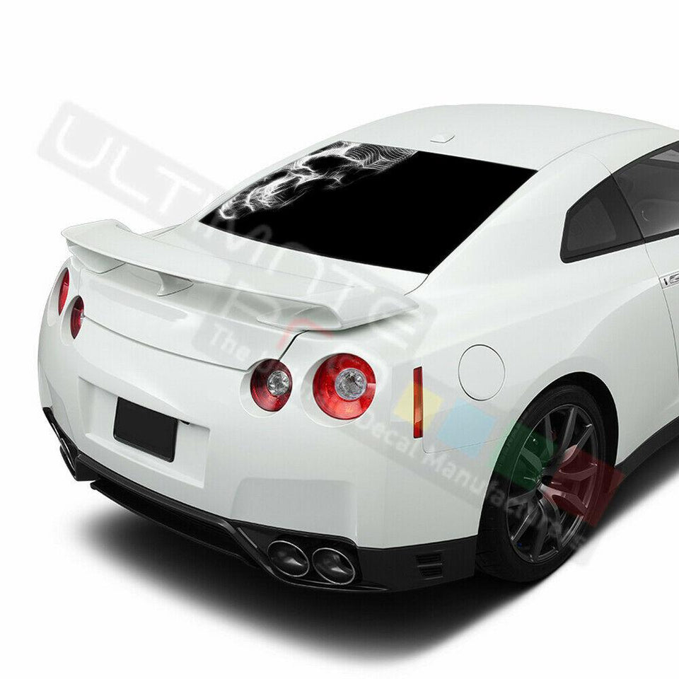 Skulls Design Decals Window See Thru Stickers Perforated for Nissan GTR 2019