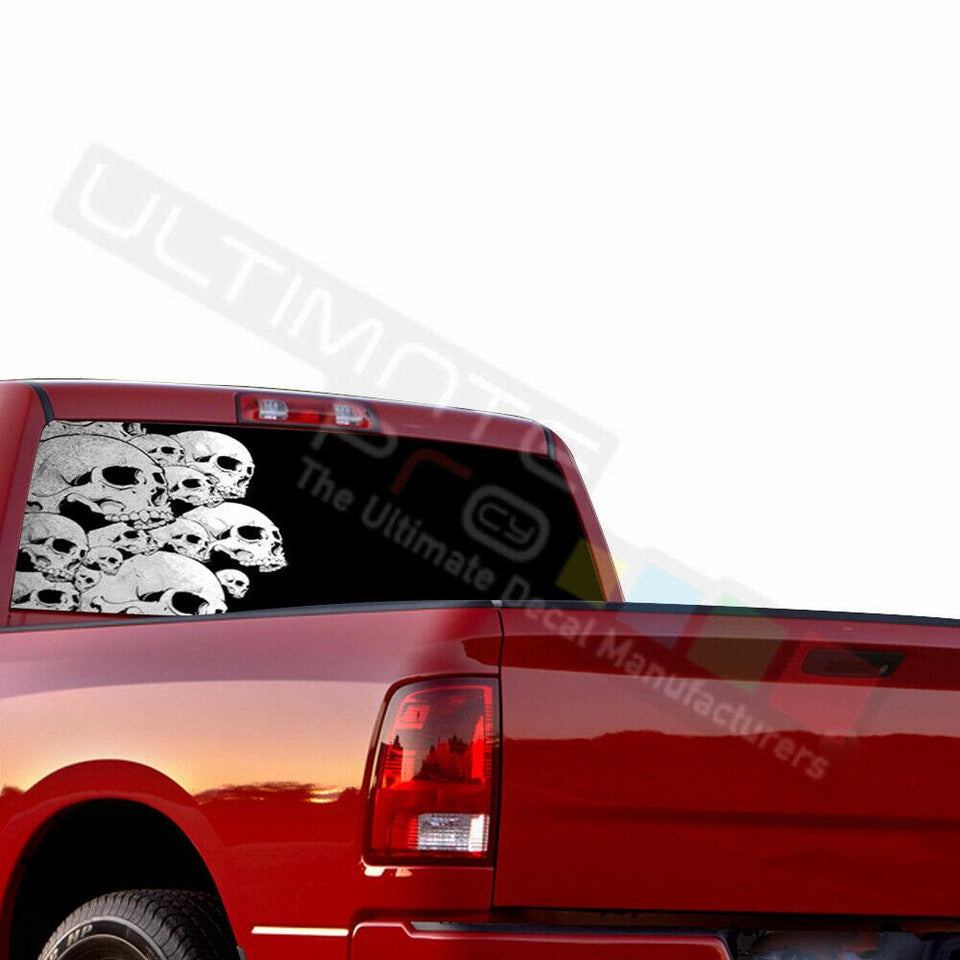 Skulls Designs Decals Rear Window See Thru Stickers Perforated for Dodge Ram