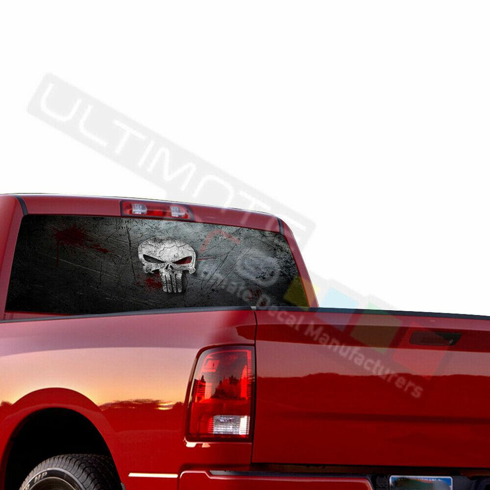 Skulls Designs Decals Rear Window See Thru Stickers Perforated for Dodge Ram