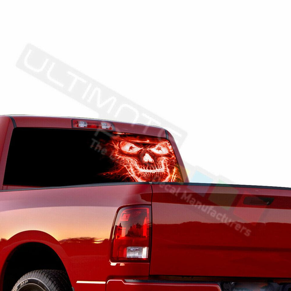 Skulls Designs Decals Rear Window See Thru Stickers Perforated for Dodge Ram