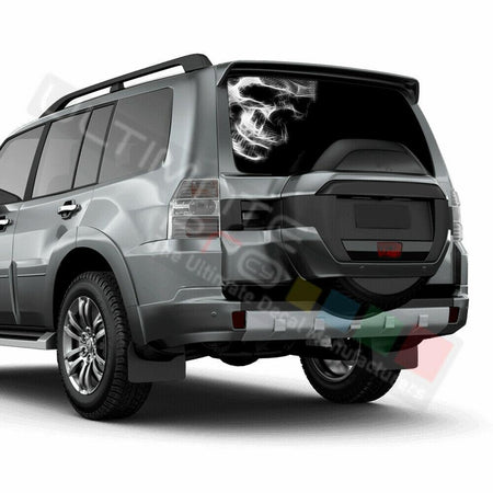 Skulls Designs Rear Window See Thru Stickers Perforated for Mitsubishi Pajero