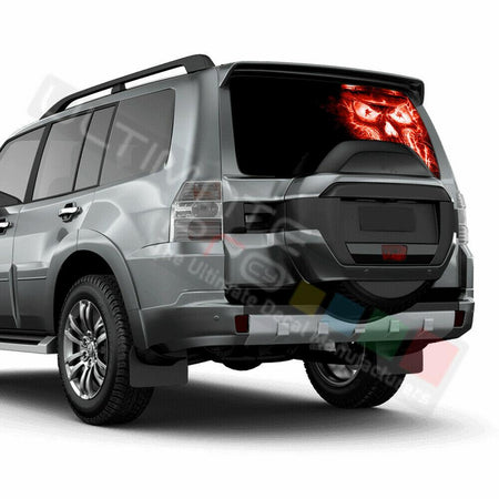 Skulls Designs Rear Window See Thru Stickers Perforated for Mitsubishi Pajero